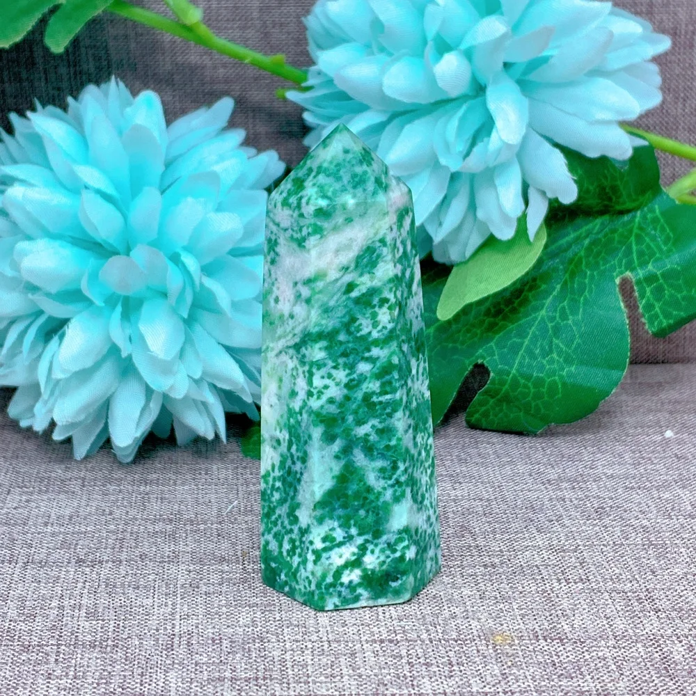 

Quartz Stone Natural Crysta Green Spotted Tower Point Gemstones Mineral Energy Home Decorations Room Decor Gift