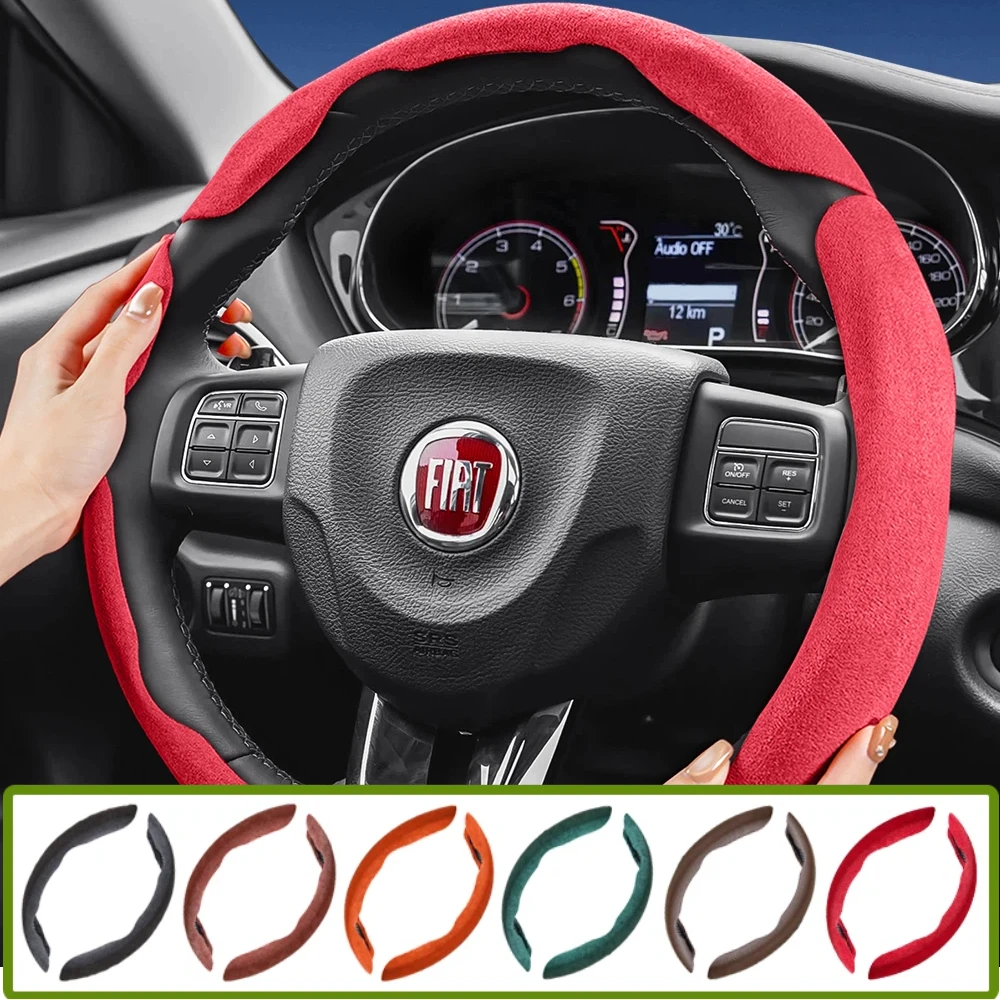 Suitable for Fiat Sports Suede Steering Wheel Cover, Split Snap-On Type, Non-Slip and Durable, for Models Such as 500 Panda