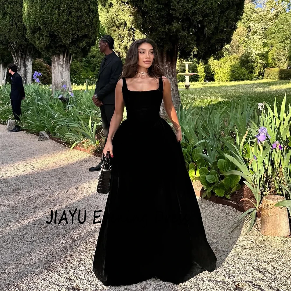 Customized Black Square Collar Women's Evening Dress Draped Sleeveless 2026 New Party Dress A-line Floor Length Prom Gown