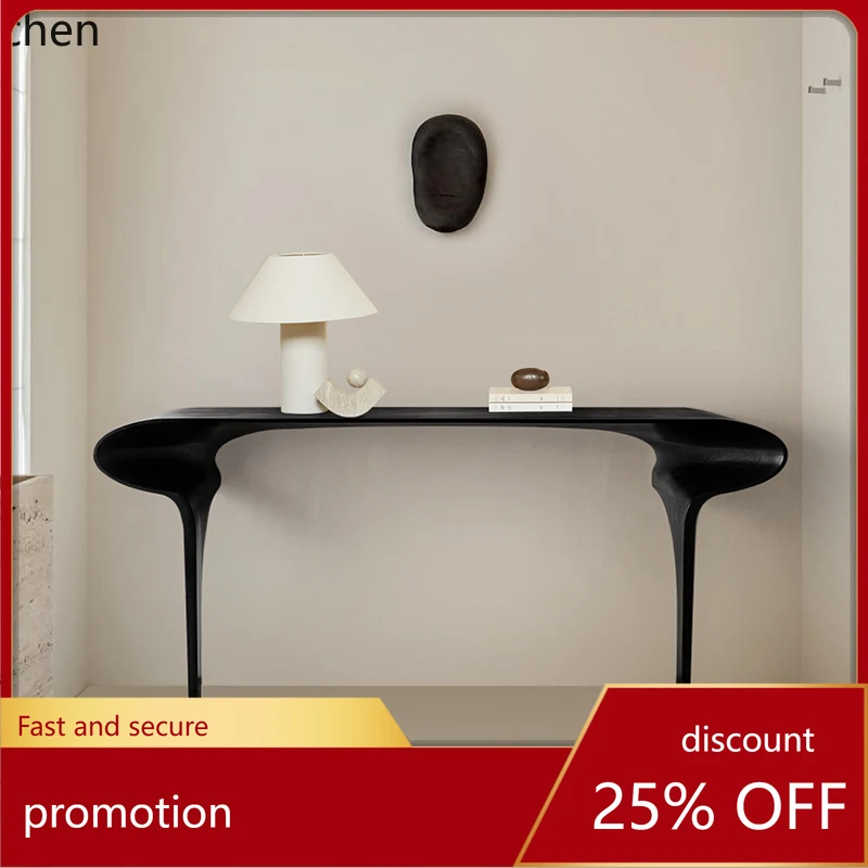 

ZML Художественный входной стол Ваби-Саби Входная платформа из цельного дерева Входная платформа Чрезвычайно узкая черная платформа с видом на конец