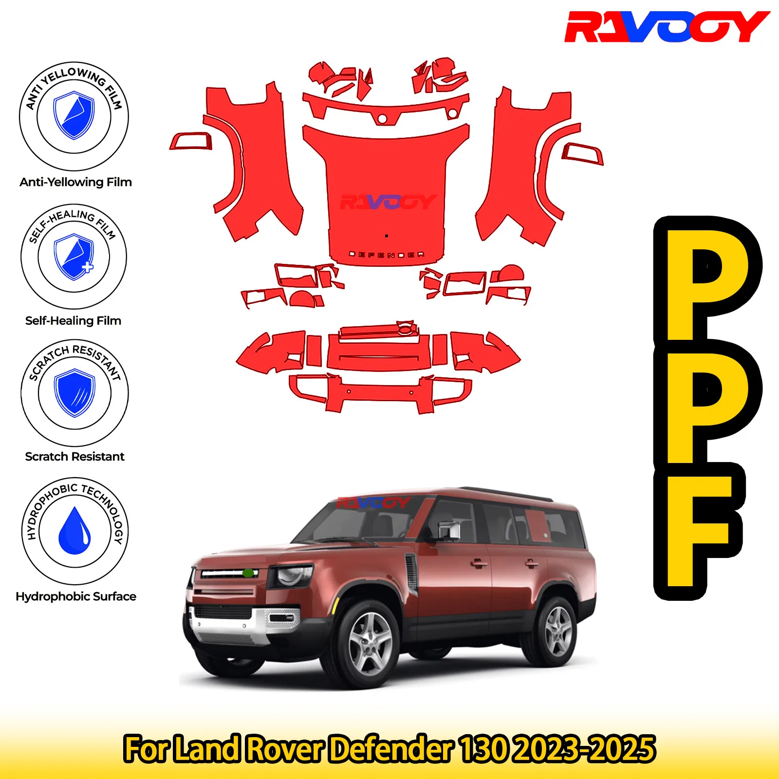 

Для Land Rover Defender 130 2023-2025 глянцевая матовая черная предварительно вырезанная передняя защитная пленка PPF комплект