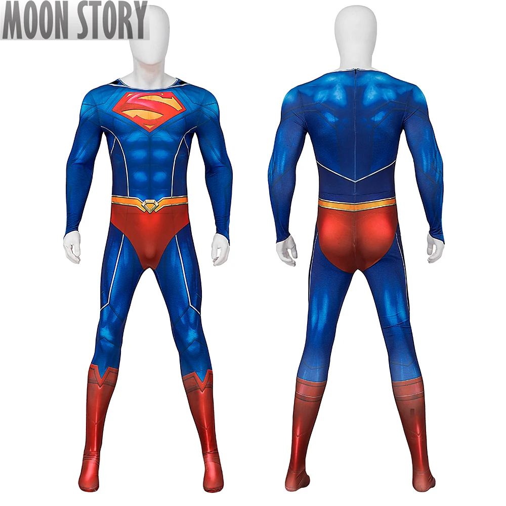 Carnival Halloween Justice Superhero Clark Kent Cosplay Costume League Adult Man Zentai Bodysuit Outfit Jumpsuit Red Cloak