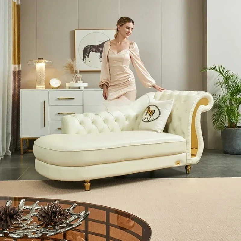 TTAmerican Princess Chair Leather Living Room Bedroom Recliner Top Layer Cowhide Single Sofa