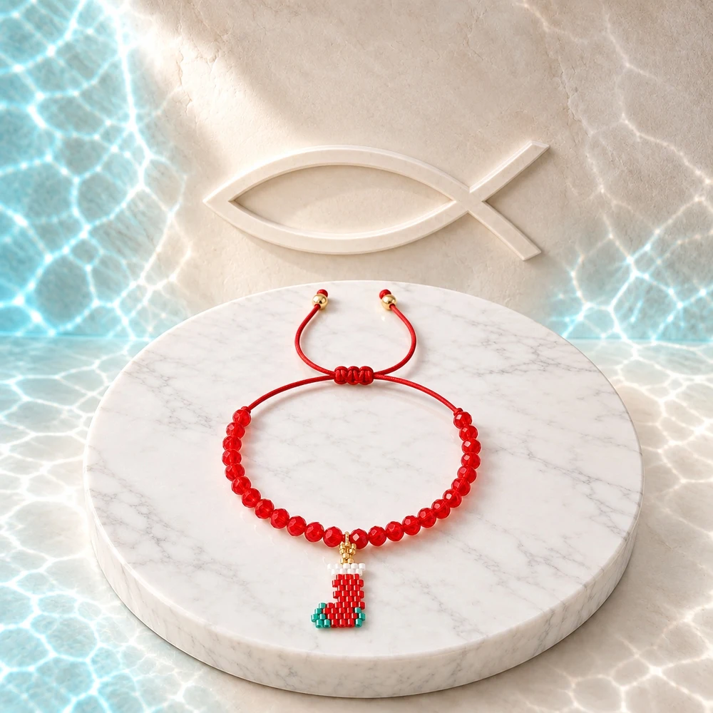 1pc Women's Adjustable Red Crystal Beaded Strand Bracelet with Geometric Seed Bead Charm Copper Accent Cute Romantic