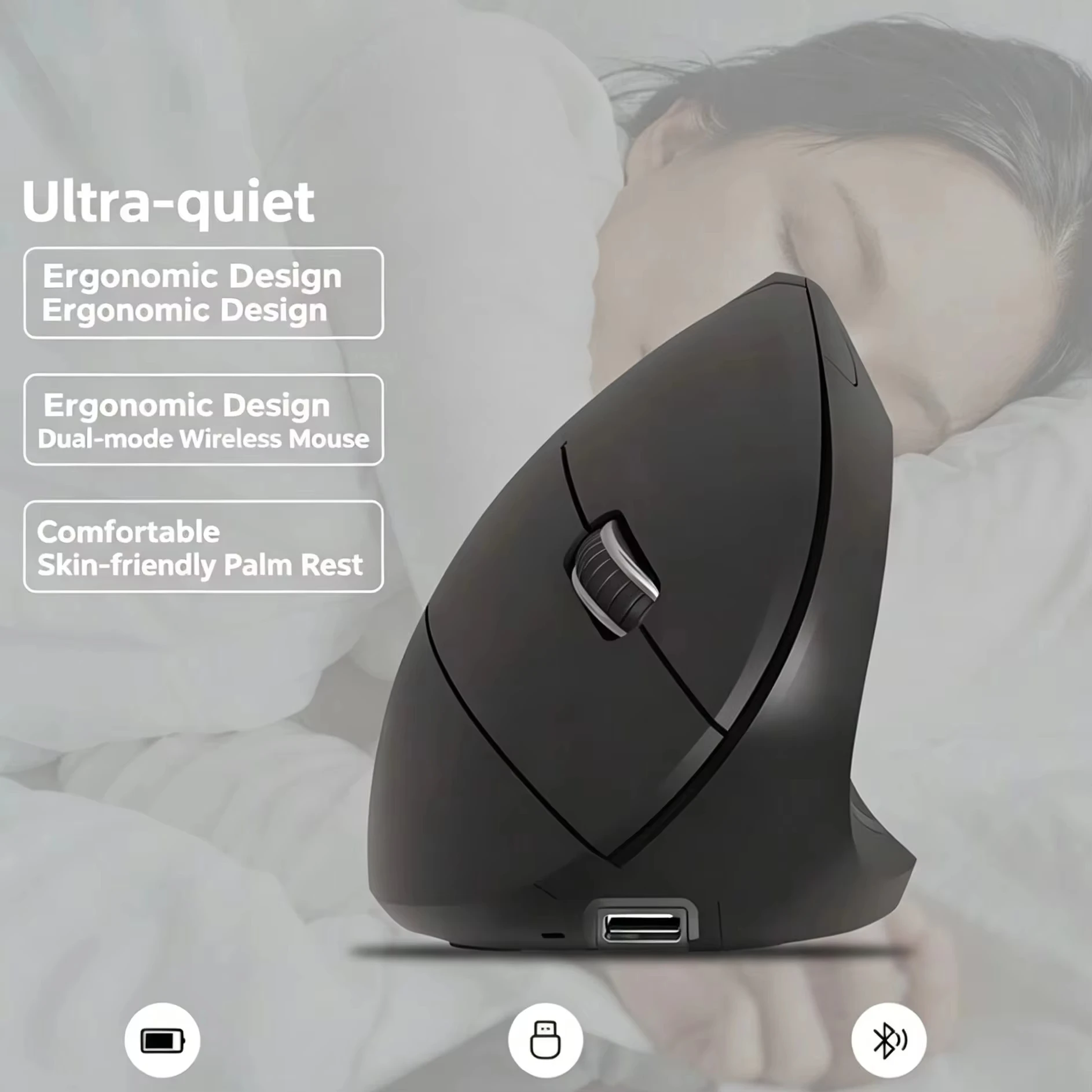 Vertical Wireless Optical Mouse Ergonomic DPI Adjustable Design 2.4G Mouse With Natural Handshake Design to Prevent Wrist Pain