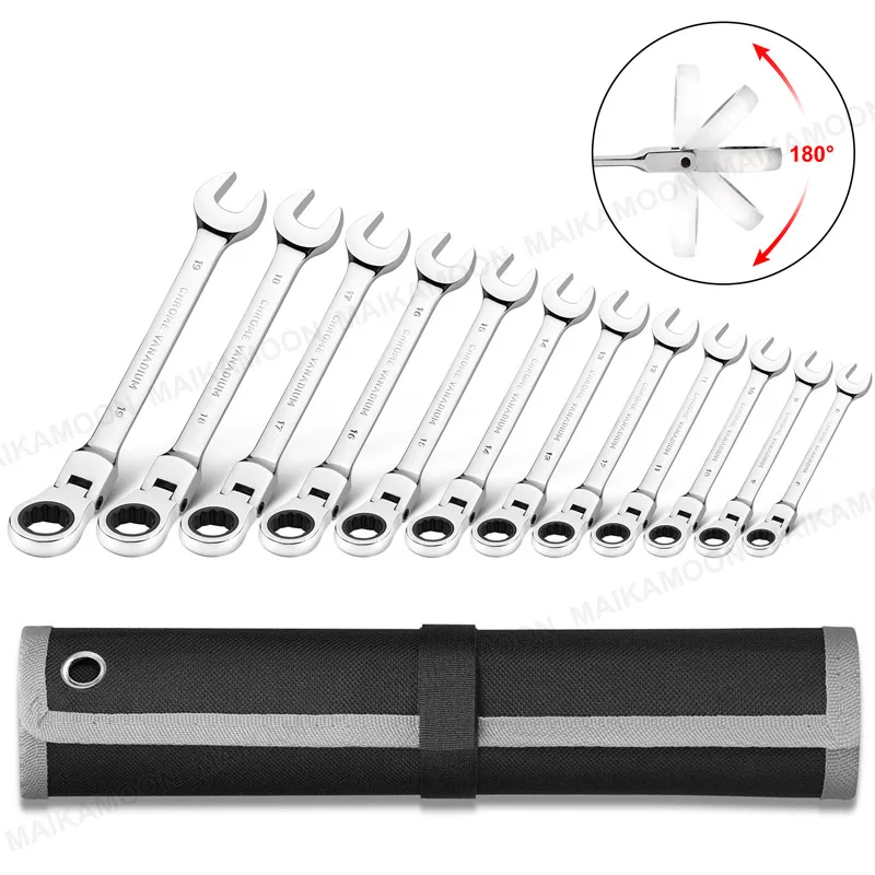 

Flexible Ratchet Wrench Set Chrome Vanadium Steel Ratcheting Spanner Gear Ring Combination Flexi Wrench Kit Metric