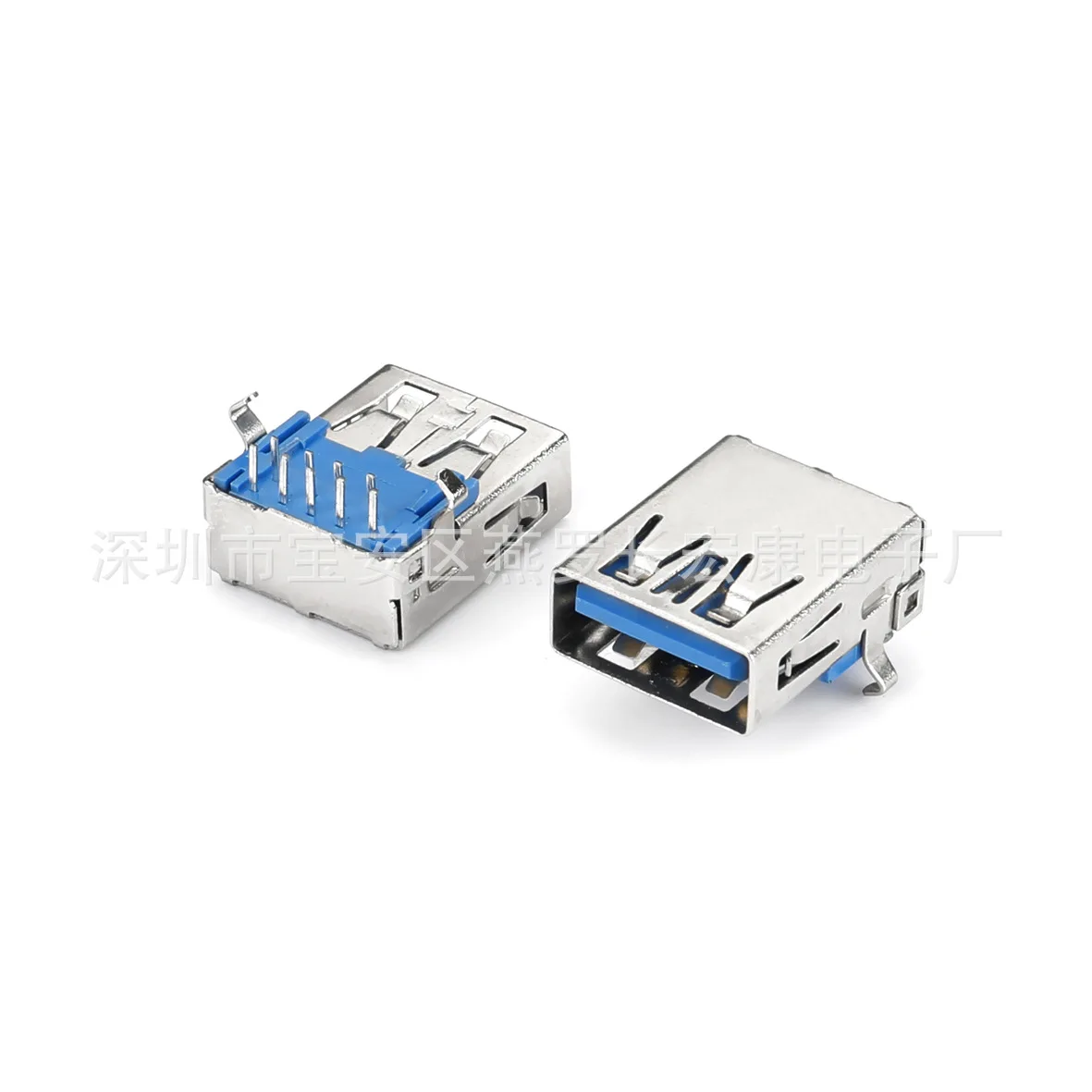 For USB 3.0 9Pin female seat on-board type terminal 90 degrees rear two curved foot insert board straight edge, blue rubber core