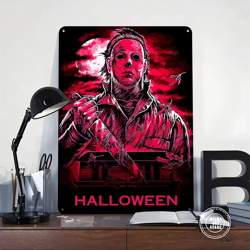 Halloween Michael Myers Horror Art Tin Plaque Poster Customized Wall Art Retro Vintage Metal Signs for Room Bathroom Decor House