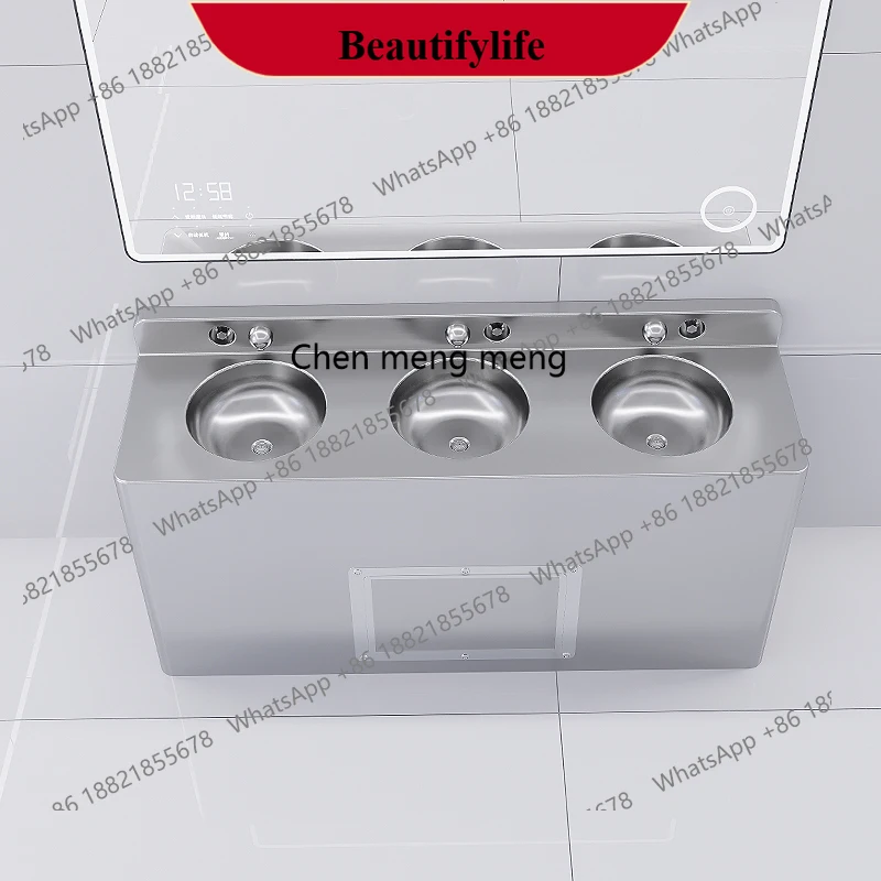 

E153 Factory direct sales detention center stainless steel sink floor-to-ceiling face wash double basin three sinks