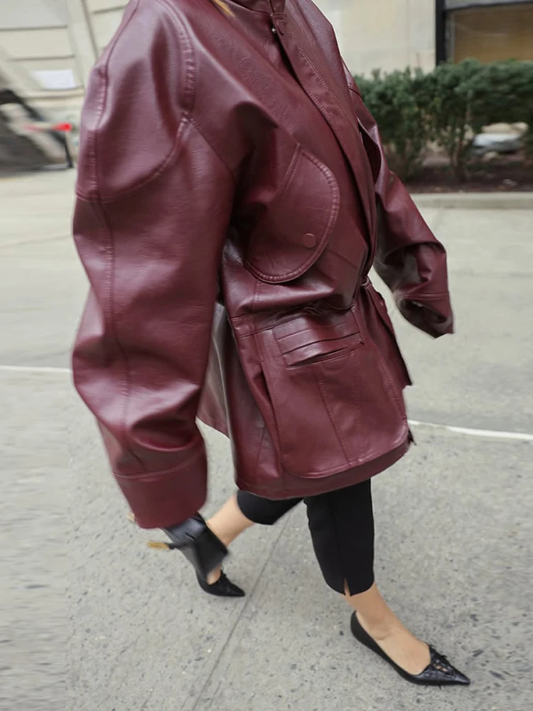 Casual Oversized Stand‑Collar Leather Jacket Multi‑Pocket Loose‑Fit 2026 Winter Women Faux Leather Outfit Trendy Lady Biker Coat