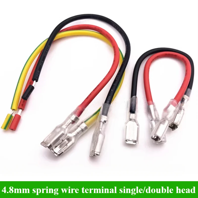 

4.8MM plug-in spring wire terminal block wire with sheath single head double head connection wire harness length 10cm 15cm 18AWG