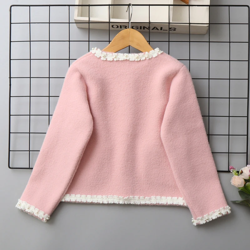 IYEAL 2026 New Fashion Flower Nail Bead Korean Velvet Girls' Sweater Cardigan Autumn/Winter Children's Girls' Sweater