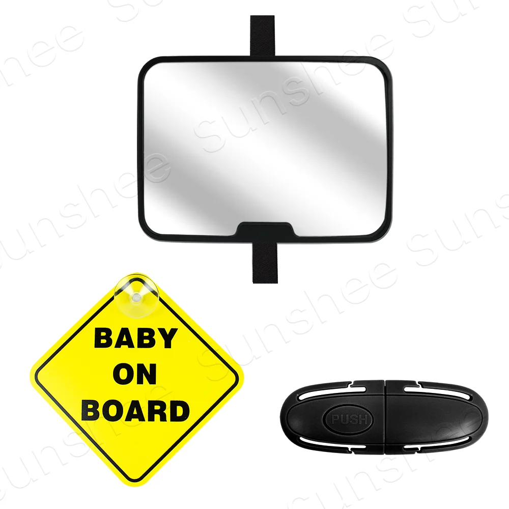 3 In 1 Baby Car Safety Set 360° Rotate Back Seat Mirror Baby On Board Sign Anti-Slip Car Seat Chest Clip Infant Travel Accessori
