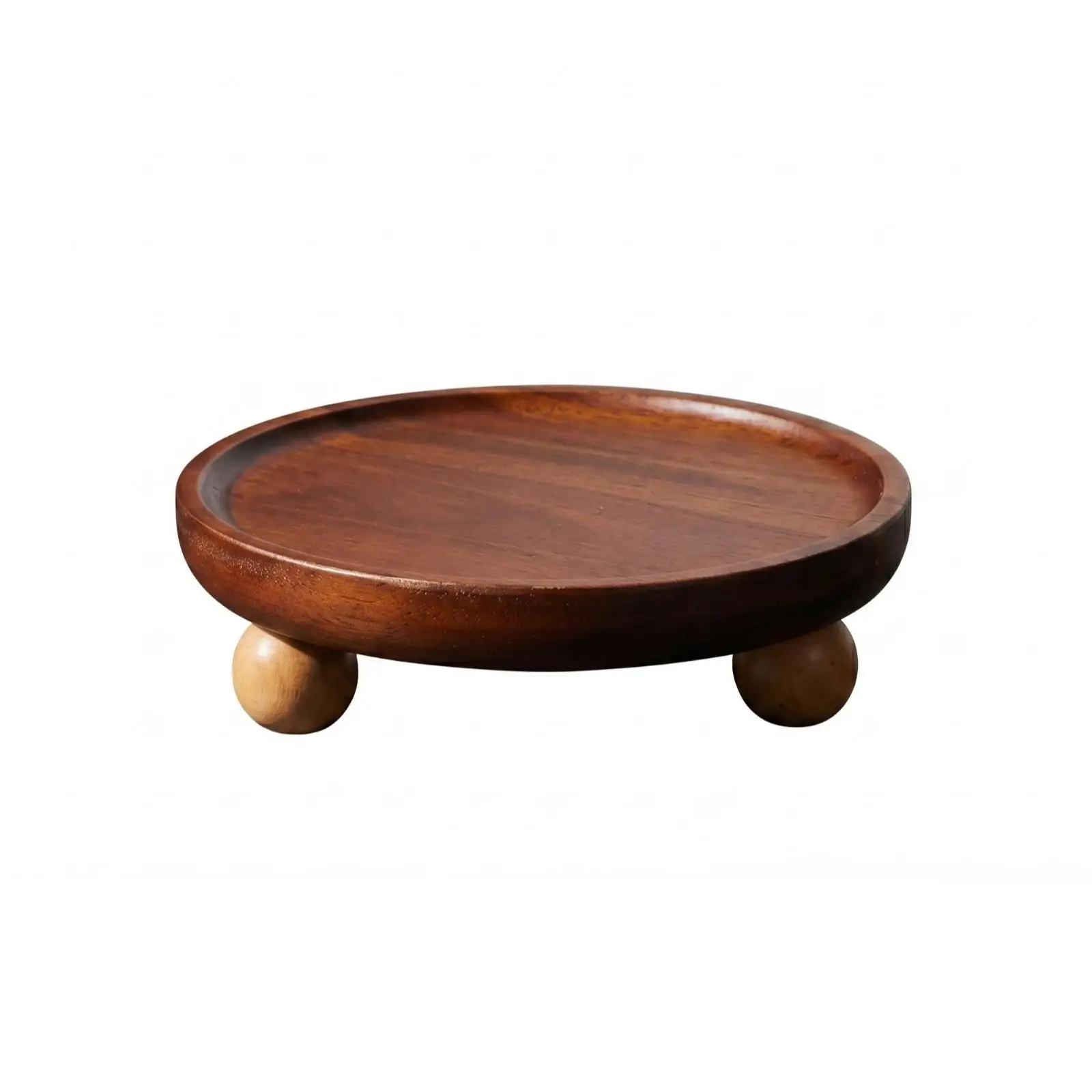 Round Acacia Tray Grain Wooden Serving Tray Polished for Entryway