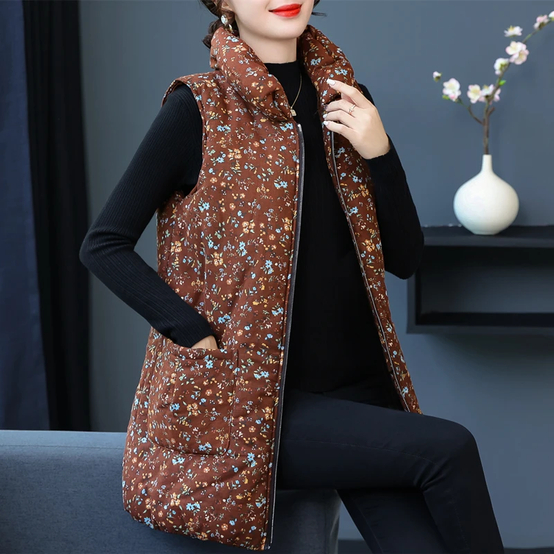

Thiened Fce Women's Vest Long Winter Jaet Korean Sle Loose Fit Mid-Length Outerwear for Middle-Aged And ly