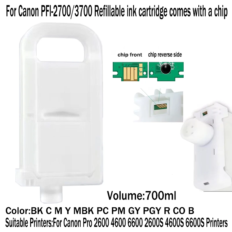 

Многоразовый картридж PFI-2700 PFI-3700, 700 мл, пустой картридж и чип для принтеров Canon Pro 2600, 4600, 6600, 2600S, 4600S, 6600S