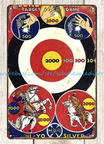 The Lone Ranger Target Game Board Toy, Metal Tin Sign, Brew Pub Shop Decor, 1939