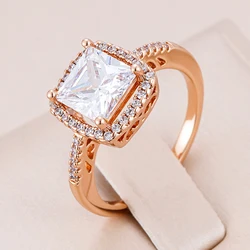 Kinel New Square Natural Zircon Ring Bride Wedding Fashion Jewelry 585 Rose Gold Color Rings for Women Crystal Gift