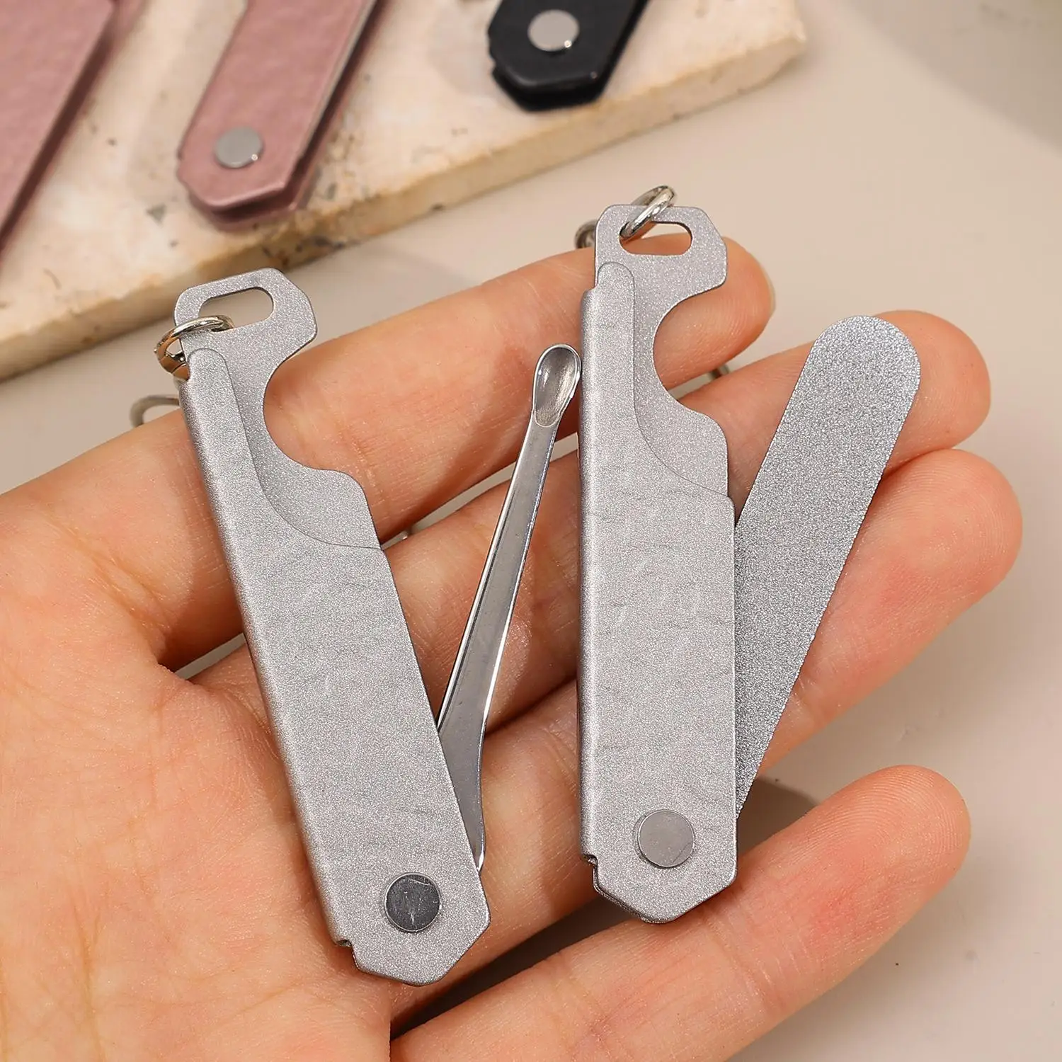 Stainless Steel Folding Nail Files Strip Ear Pick with Hook Easy Carry Nail Grinding Tool for Home Beauty Surface Nail Care File