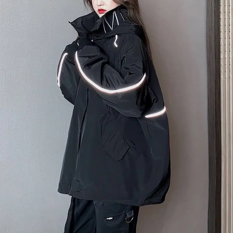 Women Sweatshirt Hooded Windbreaker Spring Autumn Jacket Zipper Long Sleeve Outdoor Loose Casual Outerwear Print Coats