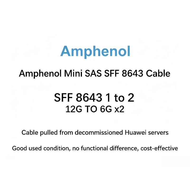 Amphenol Original SAS SFF8643 1-to-2 Data Cable, RAID Array Card Wire for Server HDD Backplane
