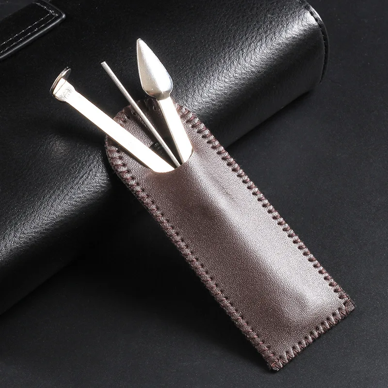 Tobacco Pipe Cleaner Presser Pressing Rod Pass Needle Tobacco Pipe Cleaner Knife Tamper Tool Cleaning Tool With Leather Case Bag