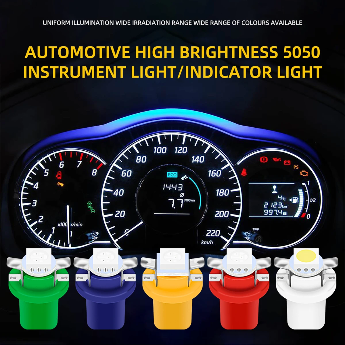 

10pcs T5 B8.5D 1SMD Car Interior Lights 5050 LED Indicator Bulbs Dashboard Side Switch Interior Dash Lights Car Accessories