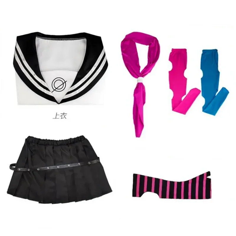 Disfraz de Super DanganRonpa 2 Mioda Ibuki, conjunto completo de Tops, falda, calcetín, bufanda, uniforme de marinero, uniforme Jk