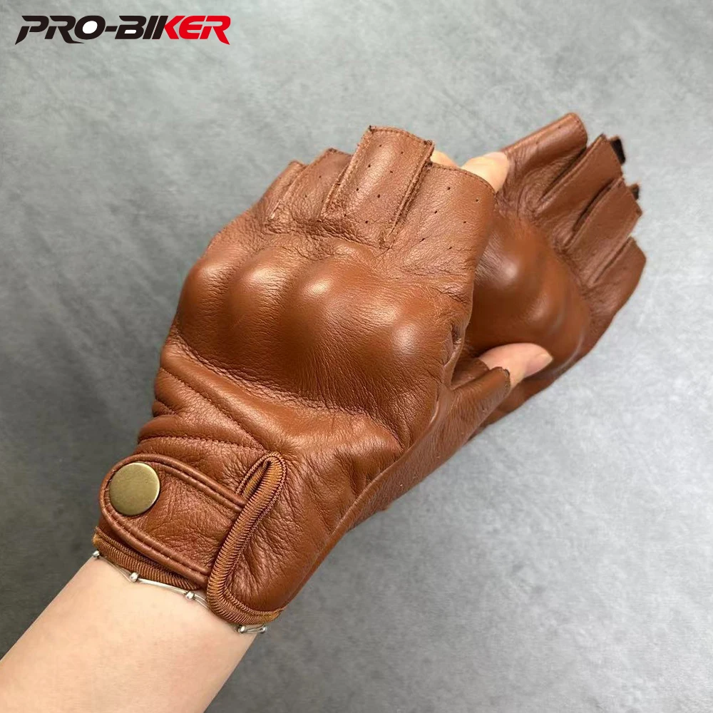 

Men's and Women's Motorcycle Gloveshalf Season Motorcycle Protective Gear Cowhide Protective Shell Genuine Leather Half Fingerd