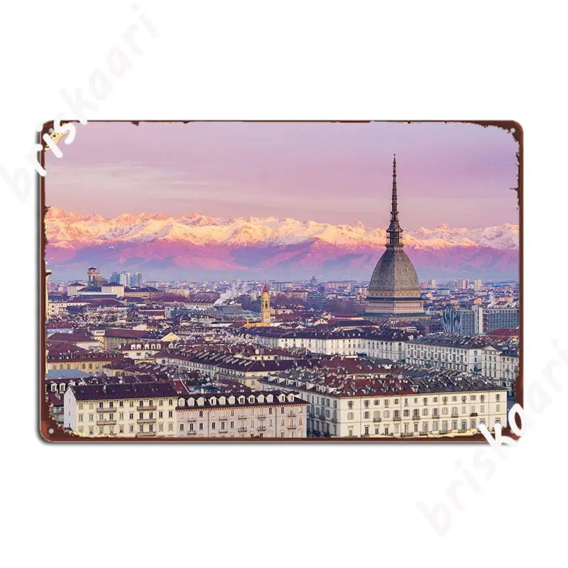 

Torino At Sunrise Italy Metal Sign Club Bar Painting Décor Wall Cave Funny Tin Sign Poster