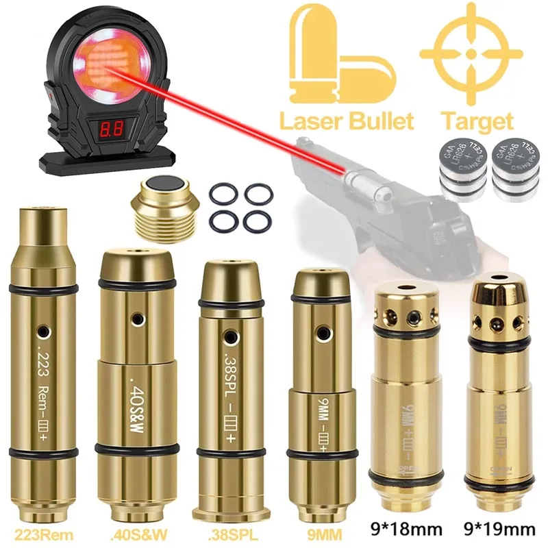 9x19mm Red Dot Laser Training Bullet Bore Sight 9mm/380ACP/40S&W/223Rem 2 in 1 Dual Purpose Pointer Training Bullet Dry Fire