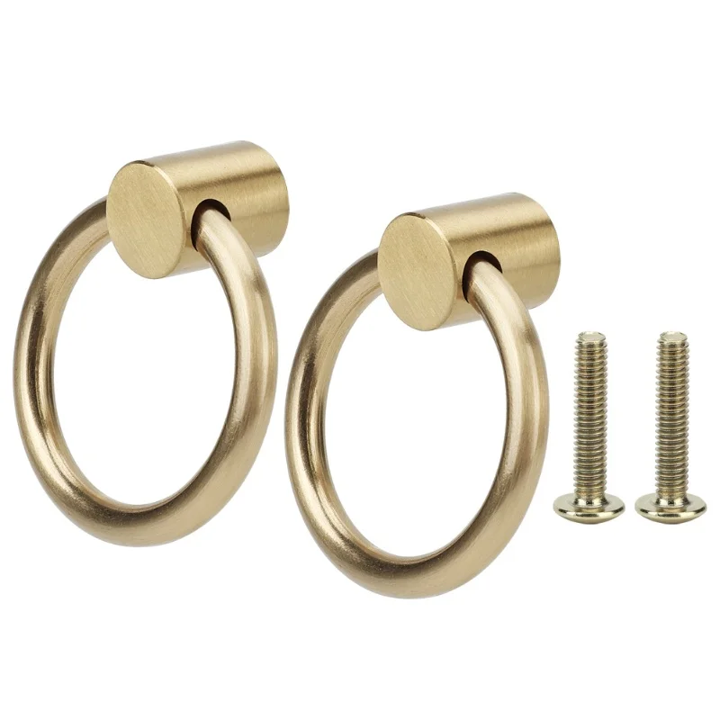 

2 шт. винтажные латунные ручки-кольца для шкафов, мебели, кухонных тумб и дверей гардеробов