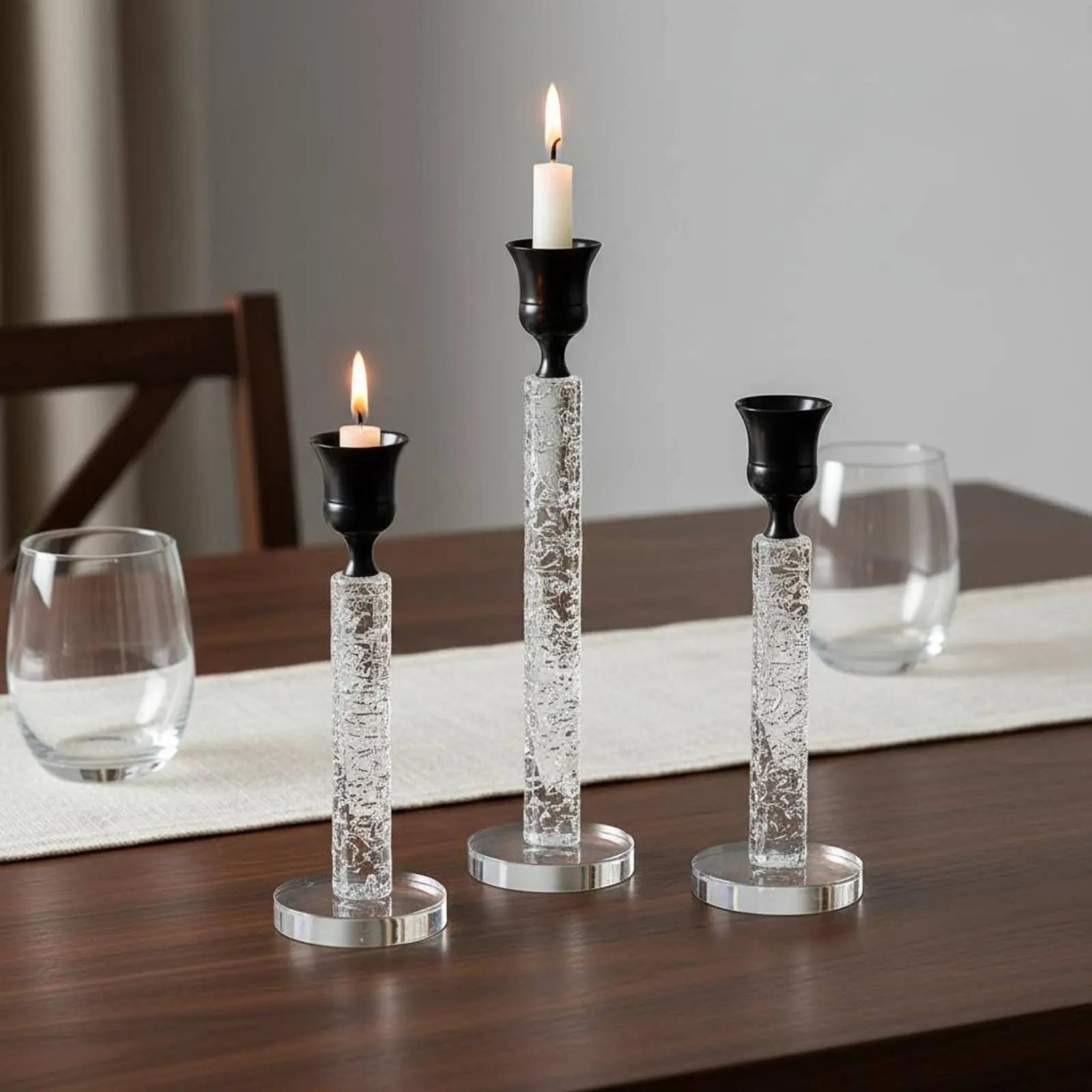 3 Pieces Crystal Candlestick Set Nordic Design Taper Candle Holder Set Decorative Table Centerpiece Elegant Design for Wedding