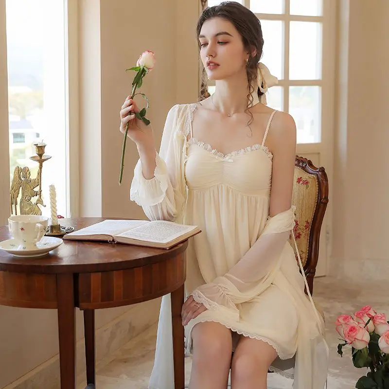 Fashion French Nightdress Pajama Women V-neck Sweet Lace Sleepwear Sexy Long Princess Nightgown Sleepwear пижама женская