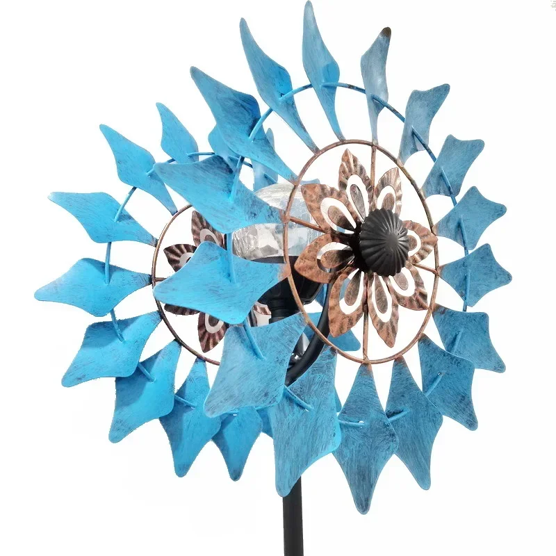 Variable 6-color solar light, glass ball, double-sided rotating painting, wrought iron small windmill