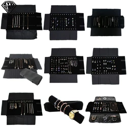 Portable Travel Jewelry Roll Bag Black Velvet Pendant Necklace Bracelet Storage Case Watch Bangle Ring Earring Organizer
