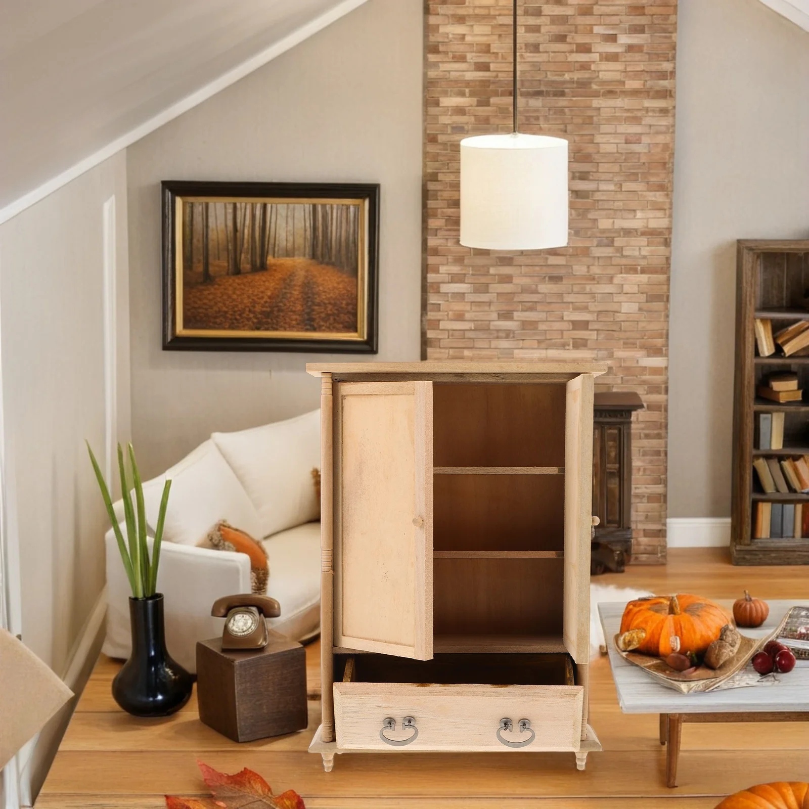 Armario Vintage de madera en miniatura 1:12, puerta doble para casa de muñecas, muebles de dormitorio, accesorios, armario para