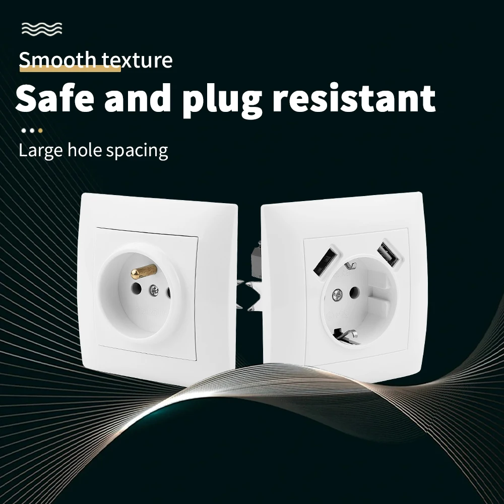 White Wall Socket Electrical Outlets Paint Plastic With Ground USB Power Sockets 250V Classic EU Standard Flame Retardant Socket