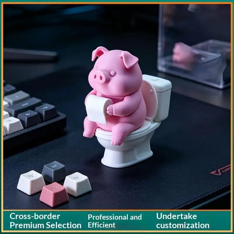 ●Cute Pig On Toilet Statue Bathroom Decor Wall Mounted Or Tabletop Piggy Figurine For Home Office Desk Shelf Father's Day Gift