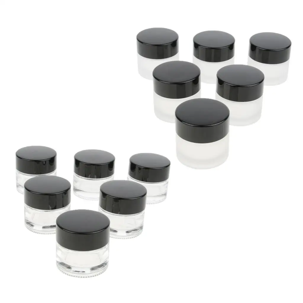 6 Pcs Glass Empty Cosmetic Container Round Pot Black Screw Cap for Makeup Eye Shadow Nails Powder Paint Jewelry