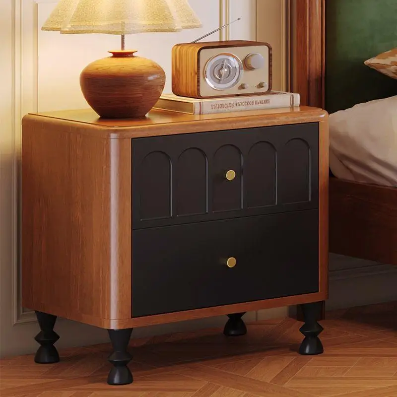 French retro style bedside table, simple modern bedroom solid wood locker