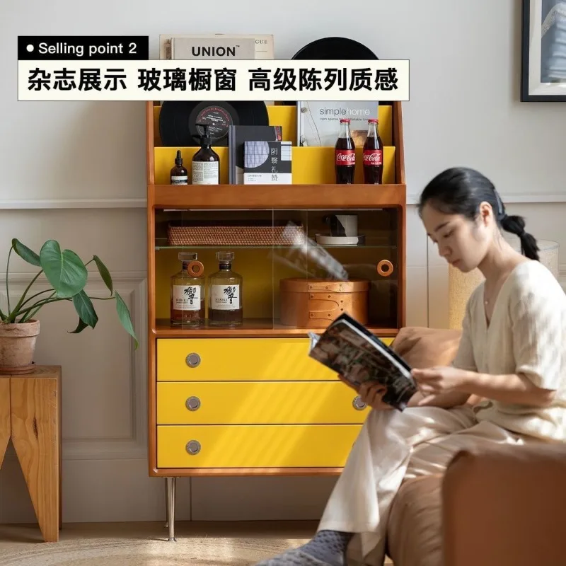 Medieval living room sofa TV solid wood side cabinet display cabinet bedroom Japanese storage locker