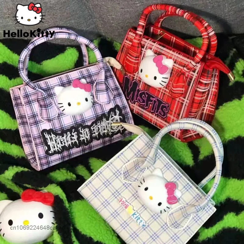 Sanrio Hello Kitty Mini Chic Plaid Tote Bag Korean College Style Jk Uniform Bag Y2k Student Super Hot Handbag For Women As Gift