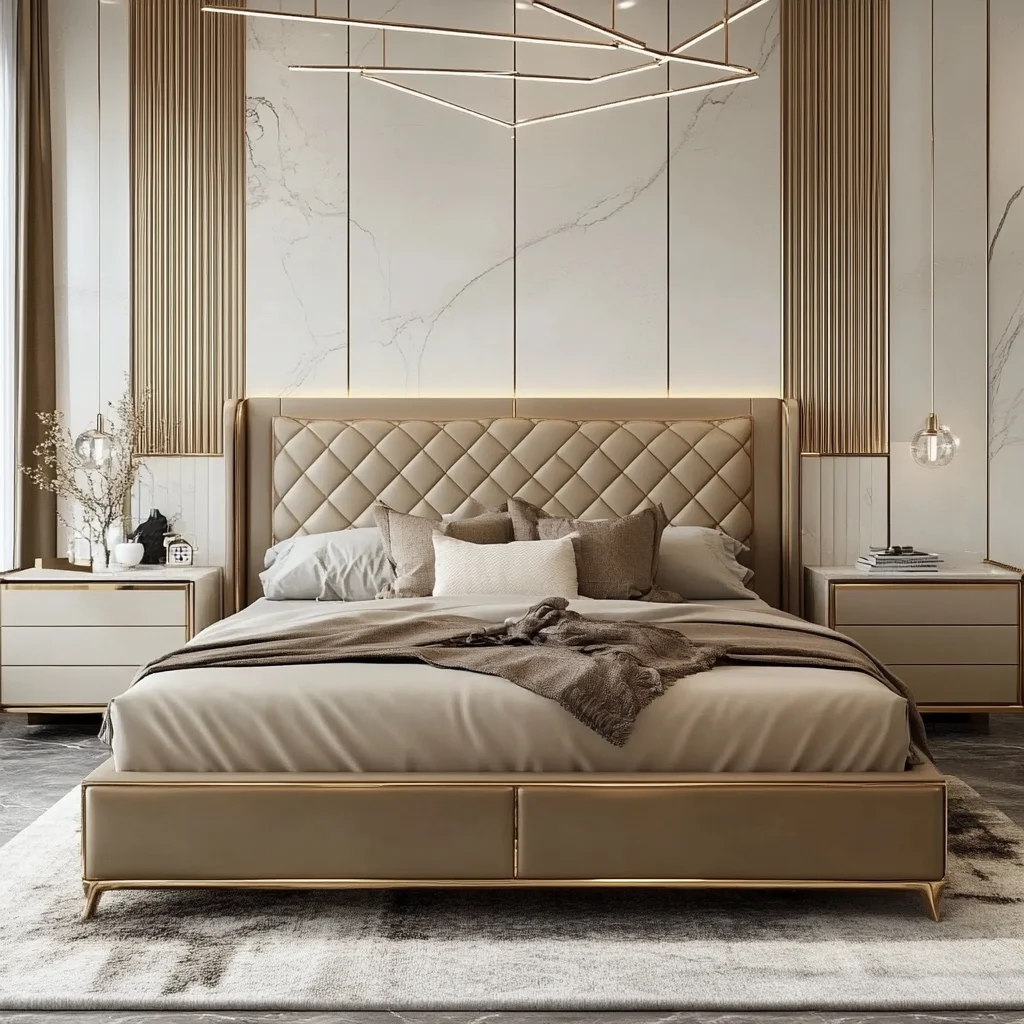 ！@Sale Modern Futuristic Bed Stand Platform Bed With Led Light Floating Nightstands King Queen Double Size Upholstered Fabric Be