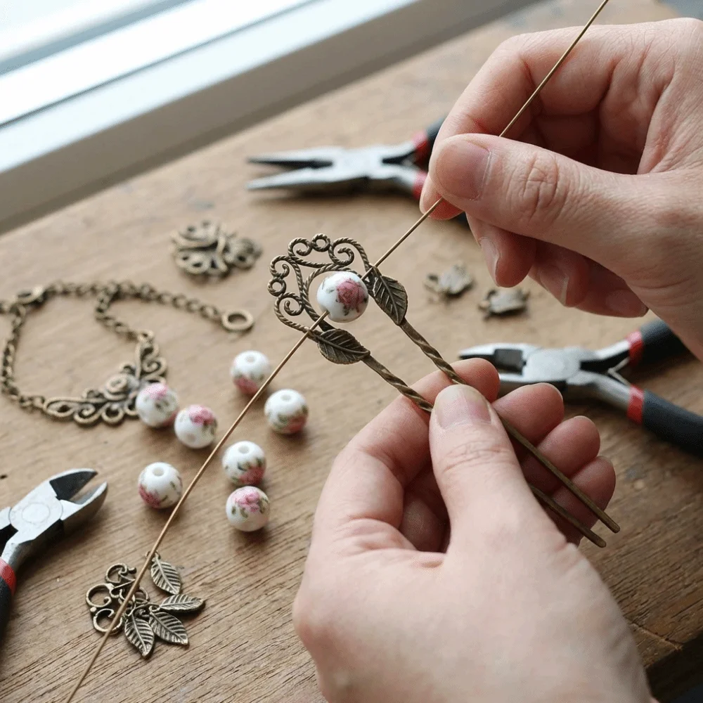 30pcs/set Creative DIY Ceramic Beads Round Ancient Style Loose Beads Loose Form Flowers Printed Chinese Style Beads