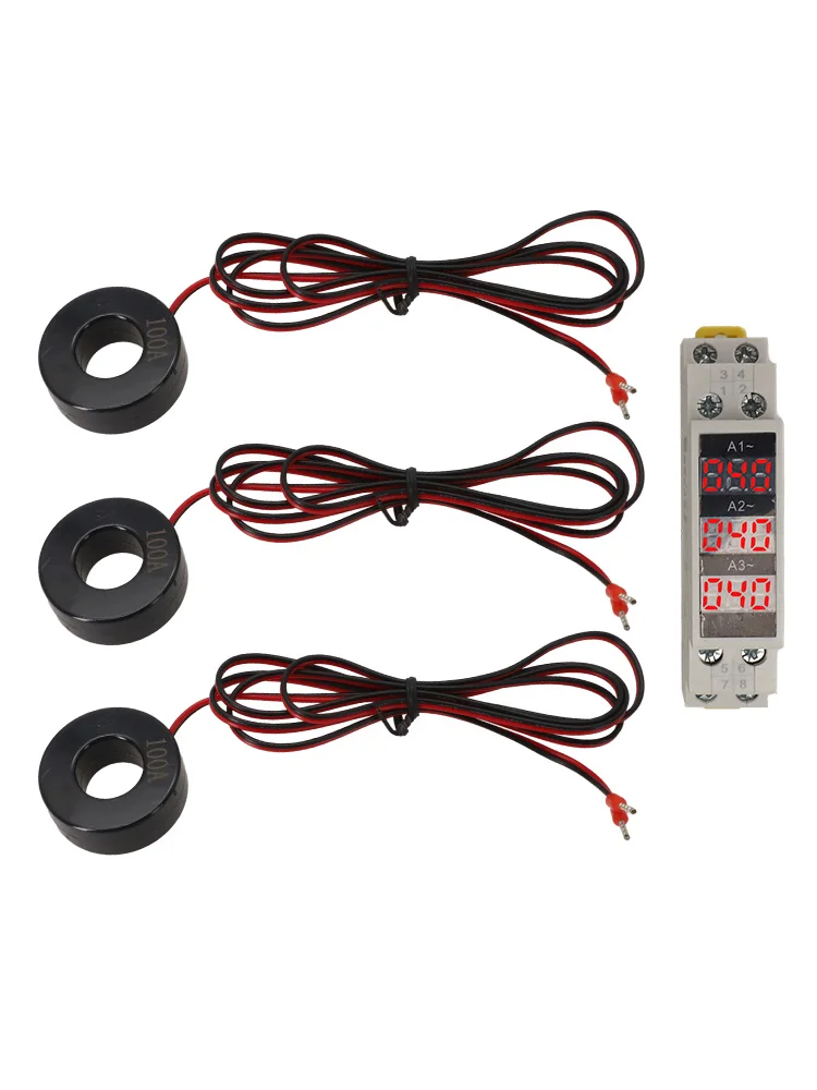 Three Phase Digital Ampere Meter 1-100A AC80-500V LCD Display For DIN Rail 35mm Industrial Power Supply Monitoring Tool