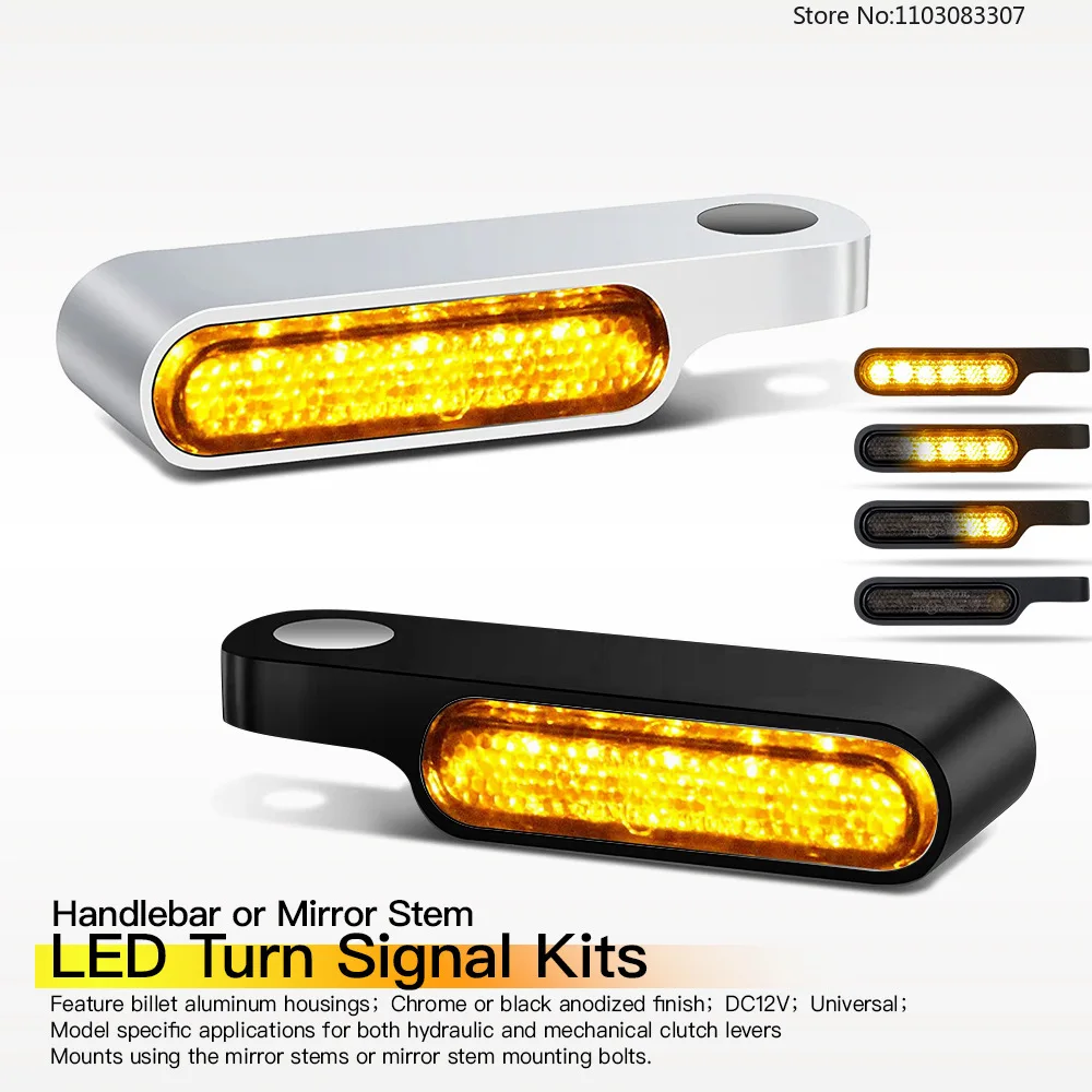 2 Pcs Motorcycle Mini LED Sequential Flow Turn Signal Lights Under Mirror Stem Brake Lever Mount Modified Accessory