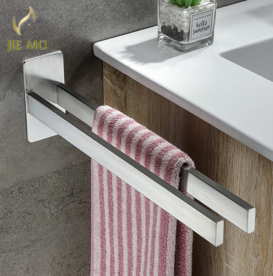 Non-drilled towel rack 304 stainless steel bathroom towel rack self-adhesive towel bar wall mount