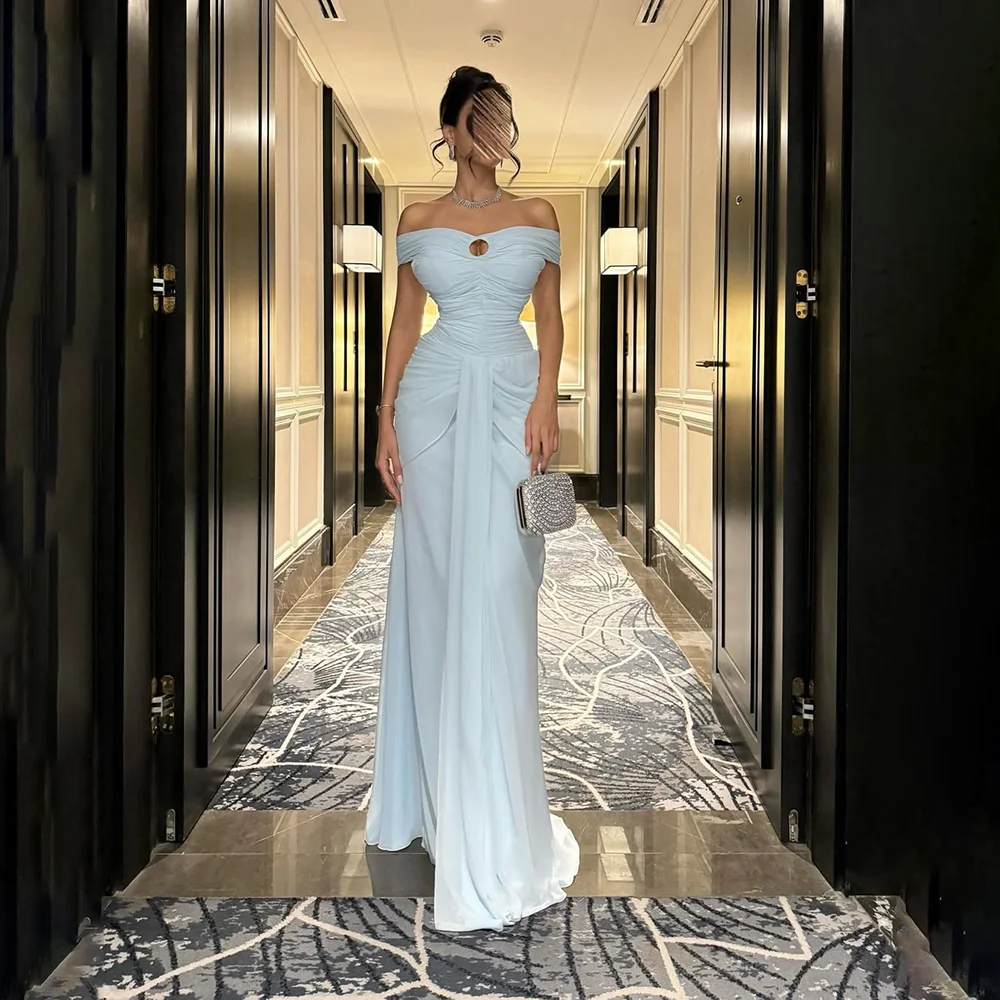 

Light Blue Evening Dress for Women Formal Off The Shoulder Mermaid Evening Gowns Lace-up Corset Prom Dresses Customized