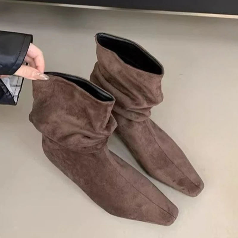 

Flats Women's Ankle Boots Fashion Suede Woman Shoes 2025 Winter Designer Trend Chelsea Boots New Walking Gothic Mujer De Botas